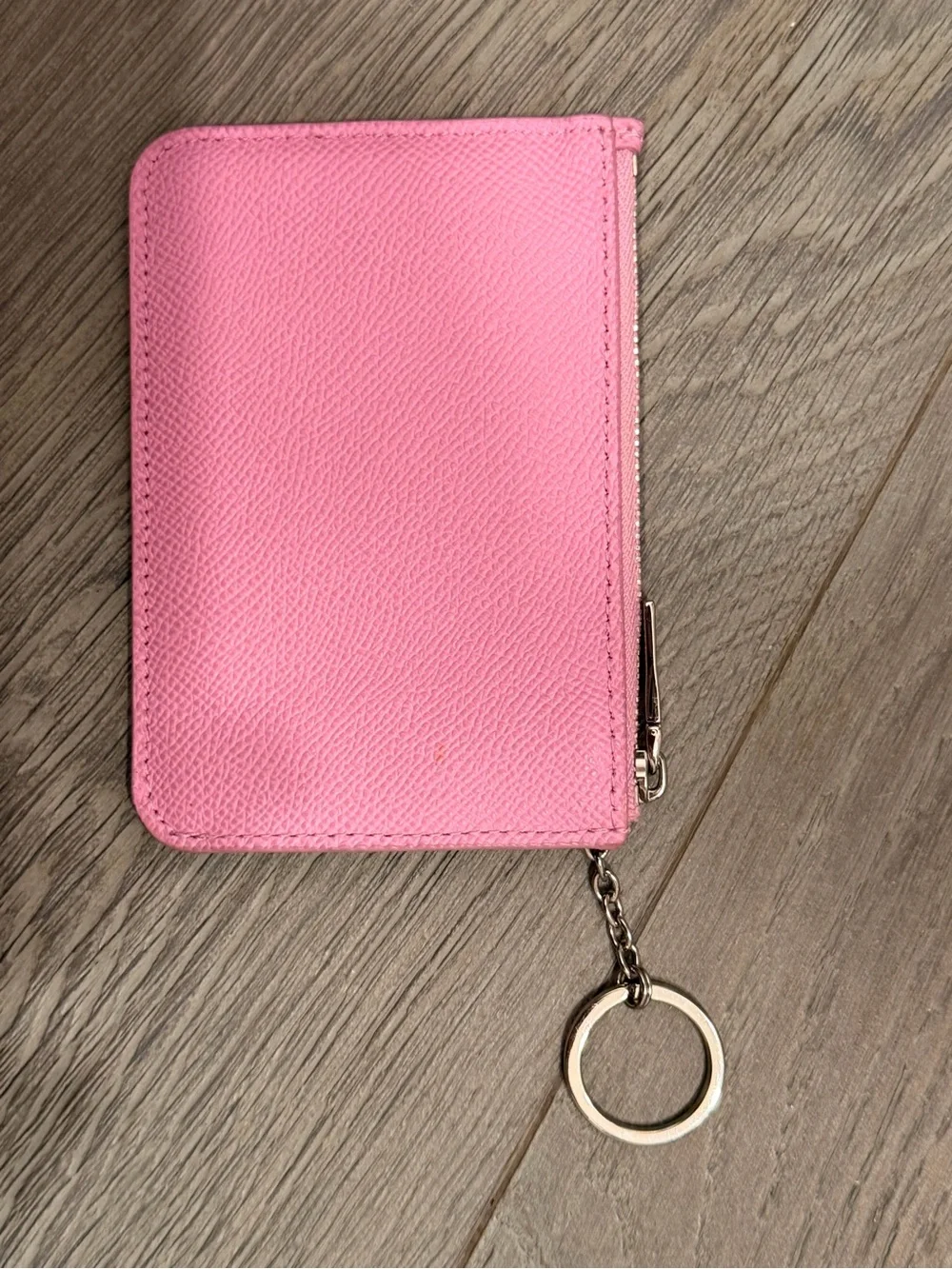COACH Pebbled Leather Zippered Coin Purse Key Ring Pink Lilac NWOT